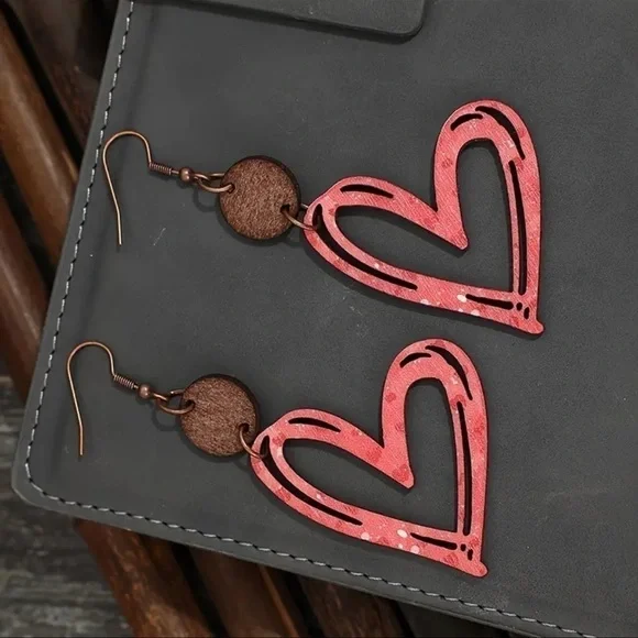 Valentine’s Day Dangle Heart Earrings - Picture 3 of 4